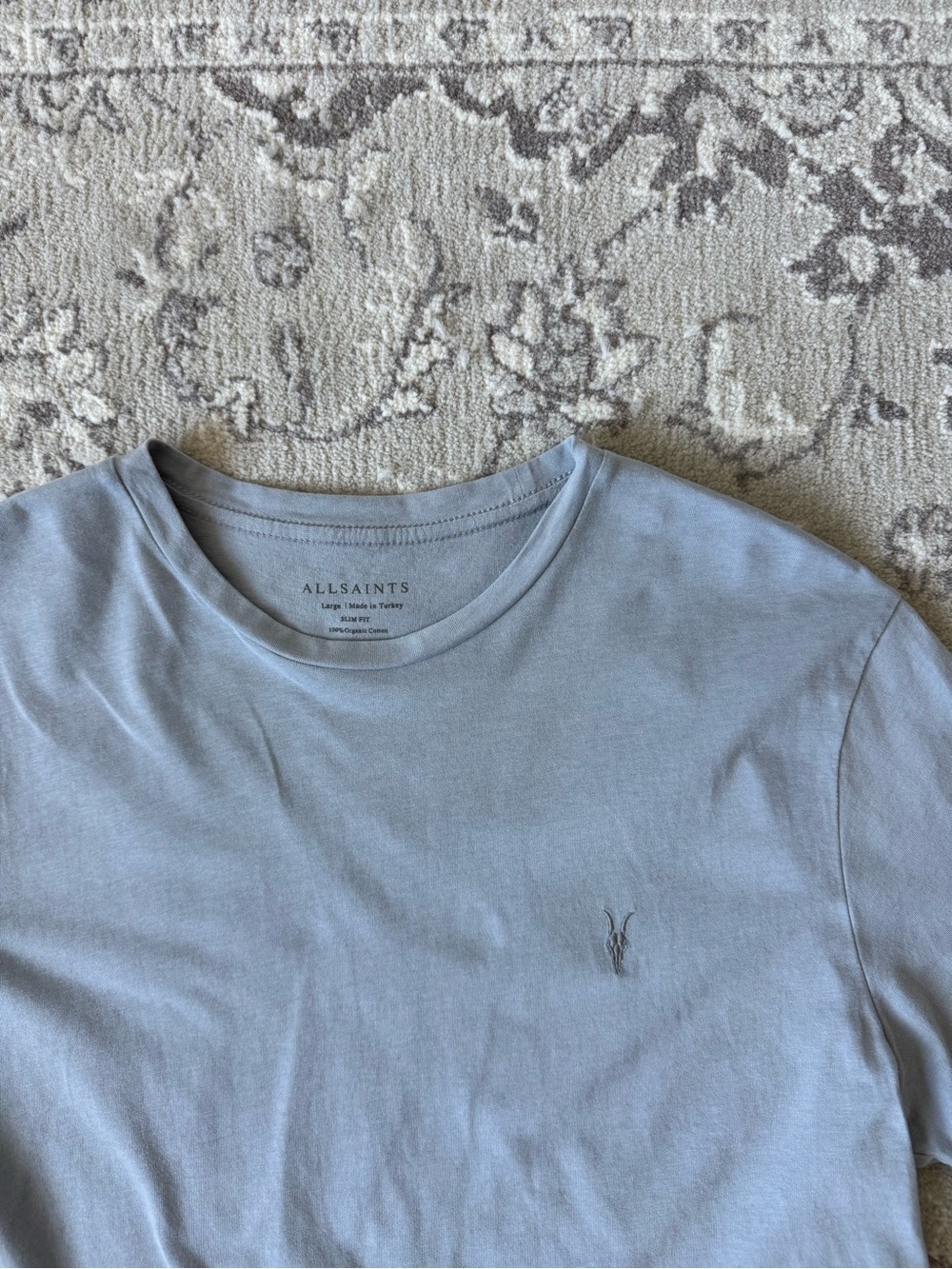 AllSaints Light Blue/Grey Crew Neck Tee in 100% Organic Cotton - Size L - Picture 4 of 7